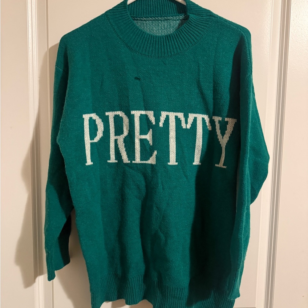Teal “Pretty” Sweater